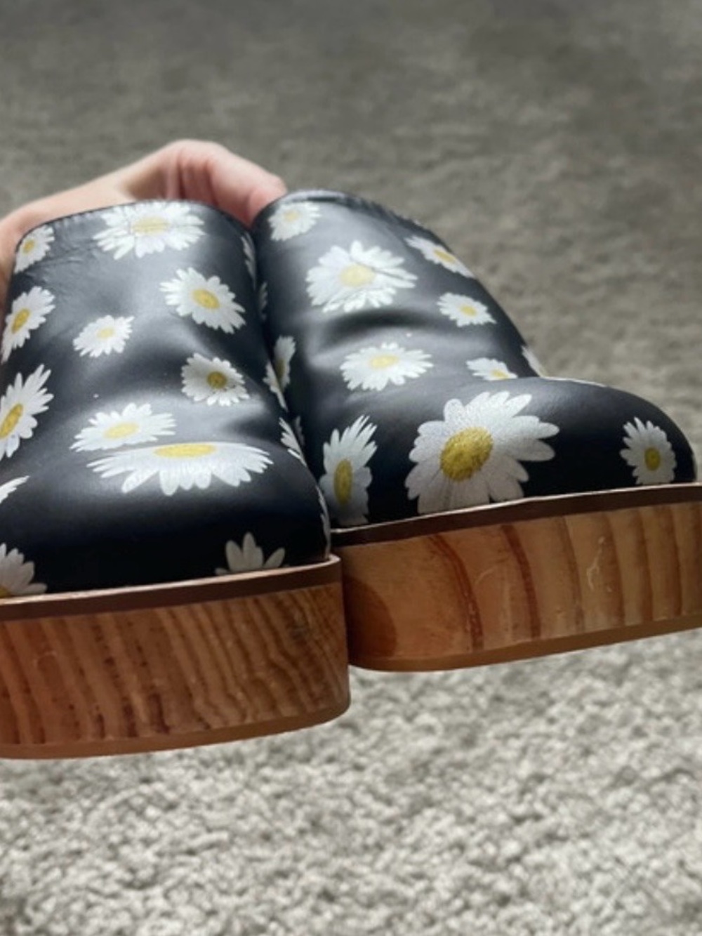 Free People Conversational Black Daisy Platform Wooden Clogs 8 - Picture 13 of 16